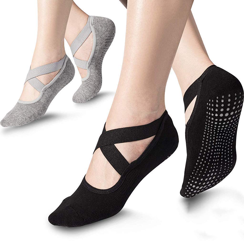 Proberos Women's Cotton Non Slip Barre Grip Finger Open Toe Socks with Grips (Black with Polka) Proberos Women's Cotton Non Slip Barre Grip Finger Open Toe Socks with Grips (Black with Polka)